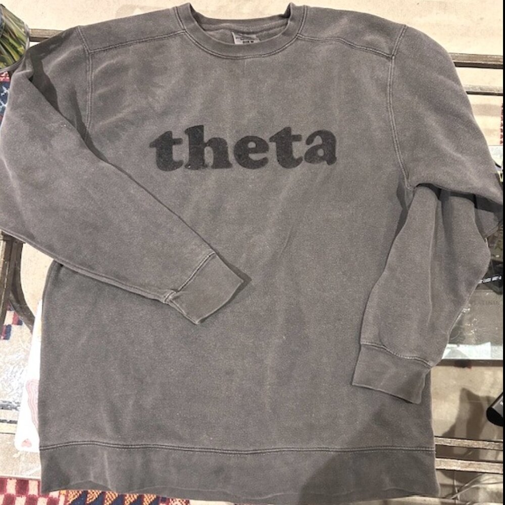 "Theta" sweatshirt dark grey, black suede, size Medium comfy